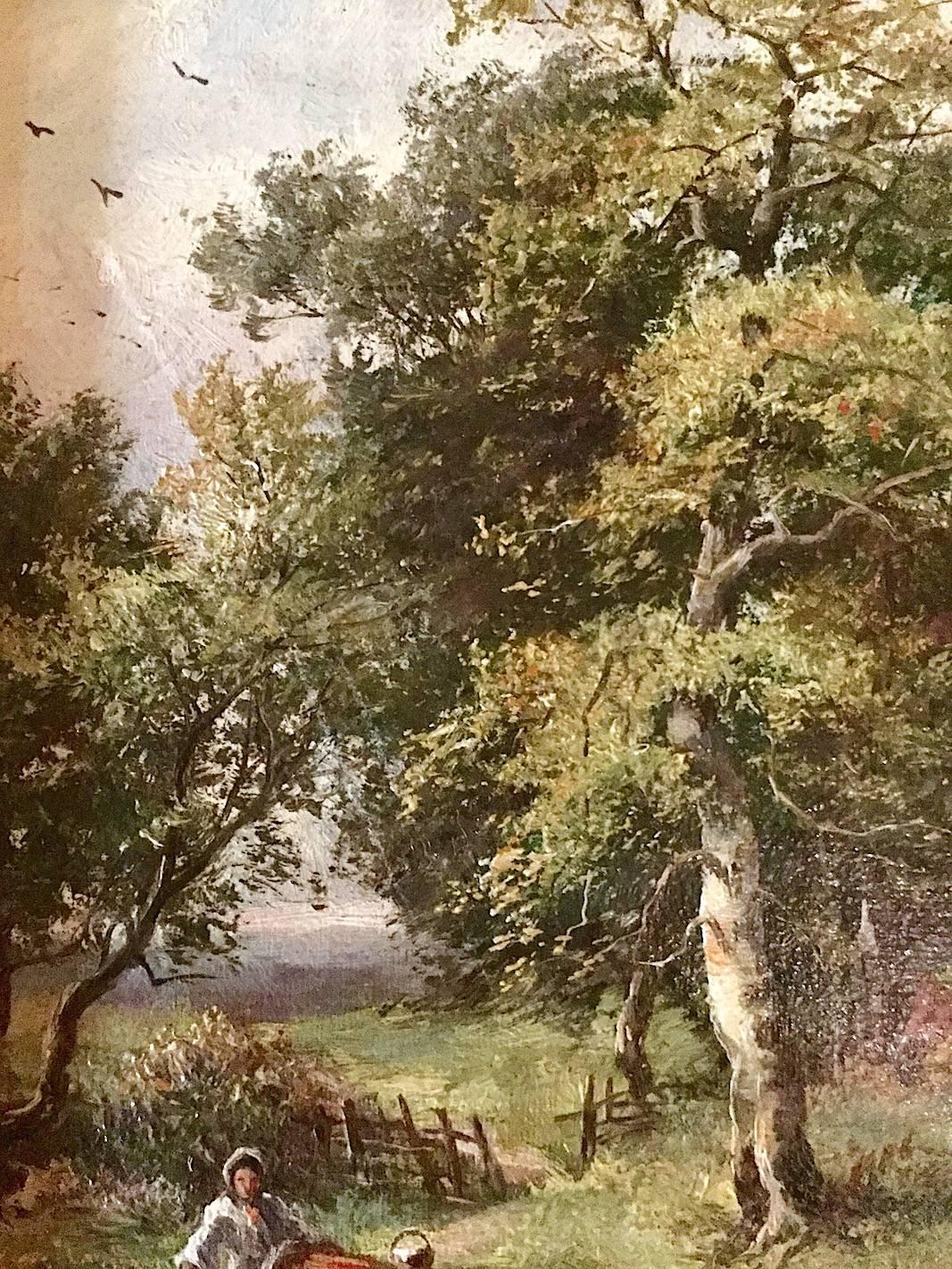 An English Genre Landscape Painting Late Victorian 19th Century by W Stanley - Brown Figurative Painting by Unknown