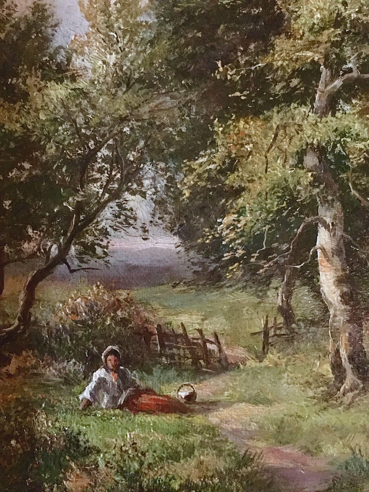 William Stanley of Nottingham.  1875
'An English Landscape Genre Scene'
Oil on Canvas.
Total size including painting and frame: 33cm x 39cm x 4cm

Next to nothing is known about this artist, needless to say, he appears to have resided in Nottingham