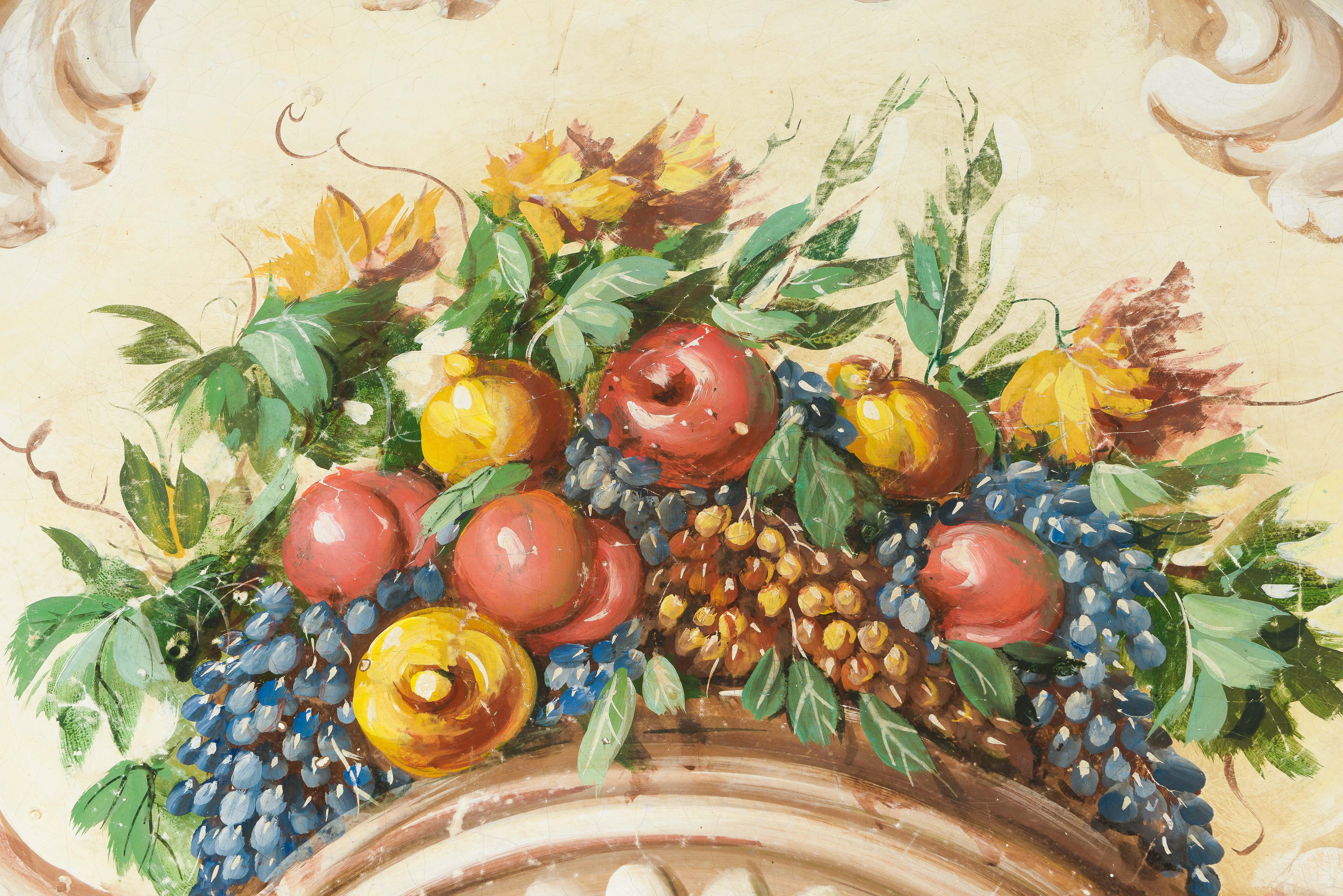 Un panneau décoratif italien ovale de fruits et de fleurs - Painting de Unknown