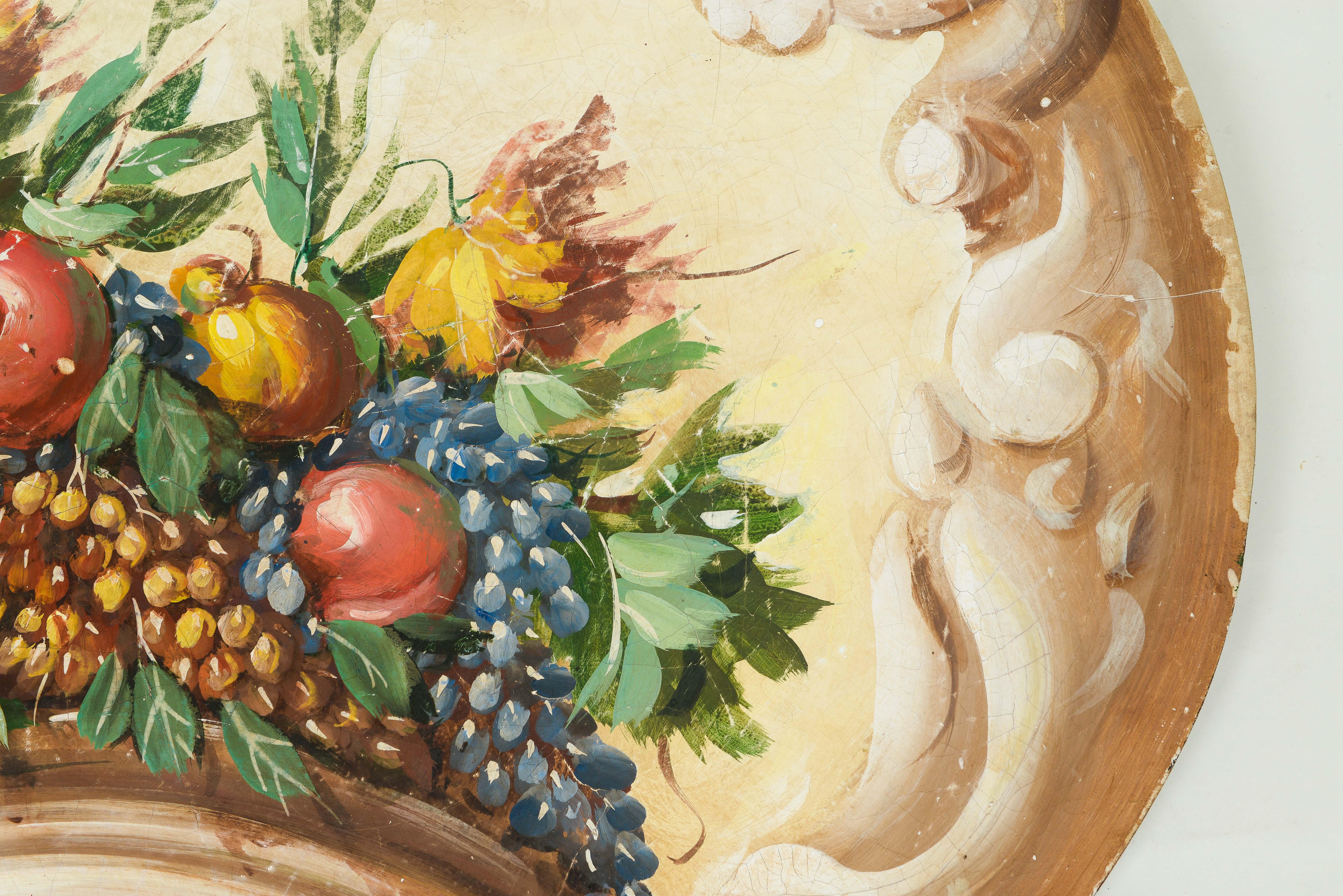 An Italian Decorative Oval Panel of Fruit and Flowers For Sale 1