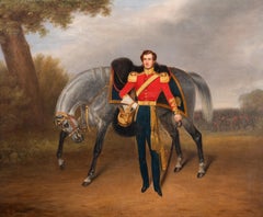 Un Oﬃcer de la 1ª Guardia de Dragones del Rey con su corcel, una tropa de dragones