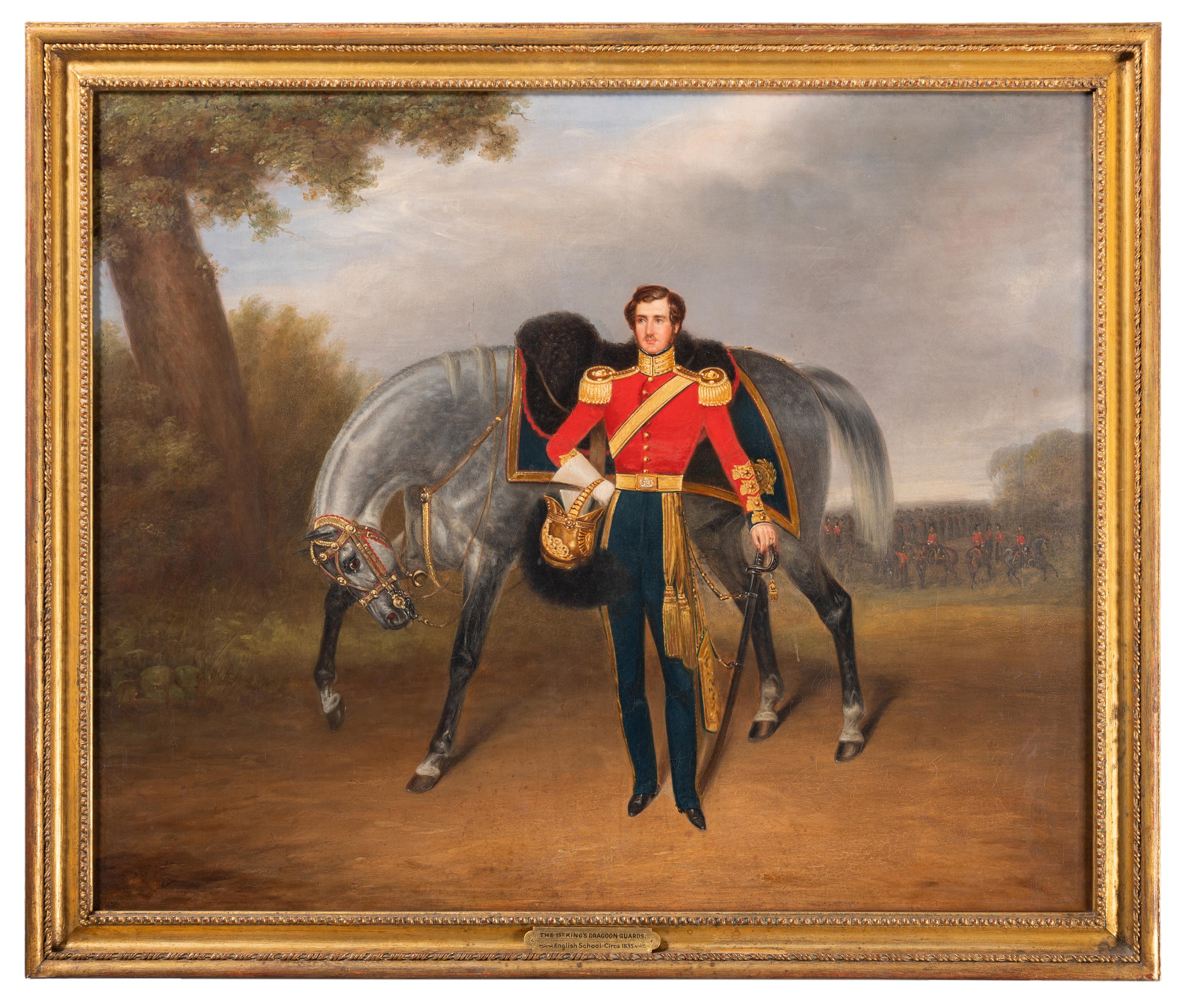 Un Oﬃcer della 1st King's Dragoon Guards con la sua cavalcatura, una compagnia di dragoni