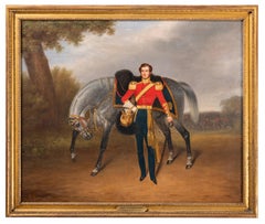 An Oﬃcer of the 1st King's Dragoon Guards with his charger, a troupe of dragoon