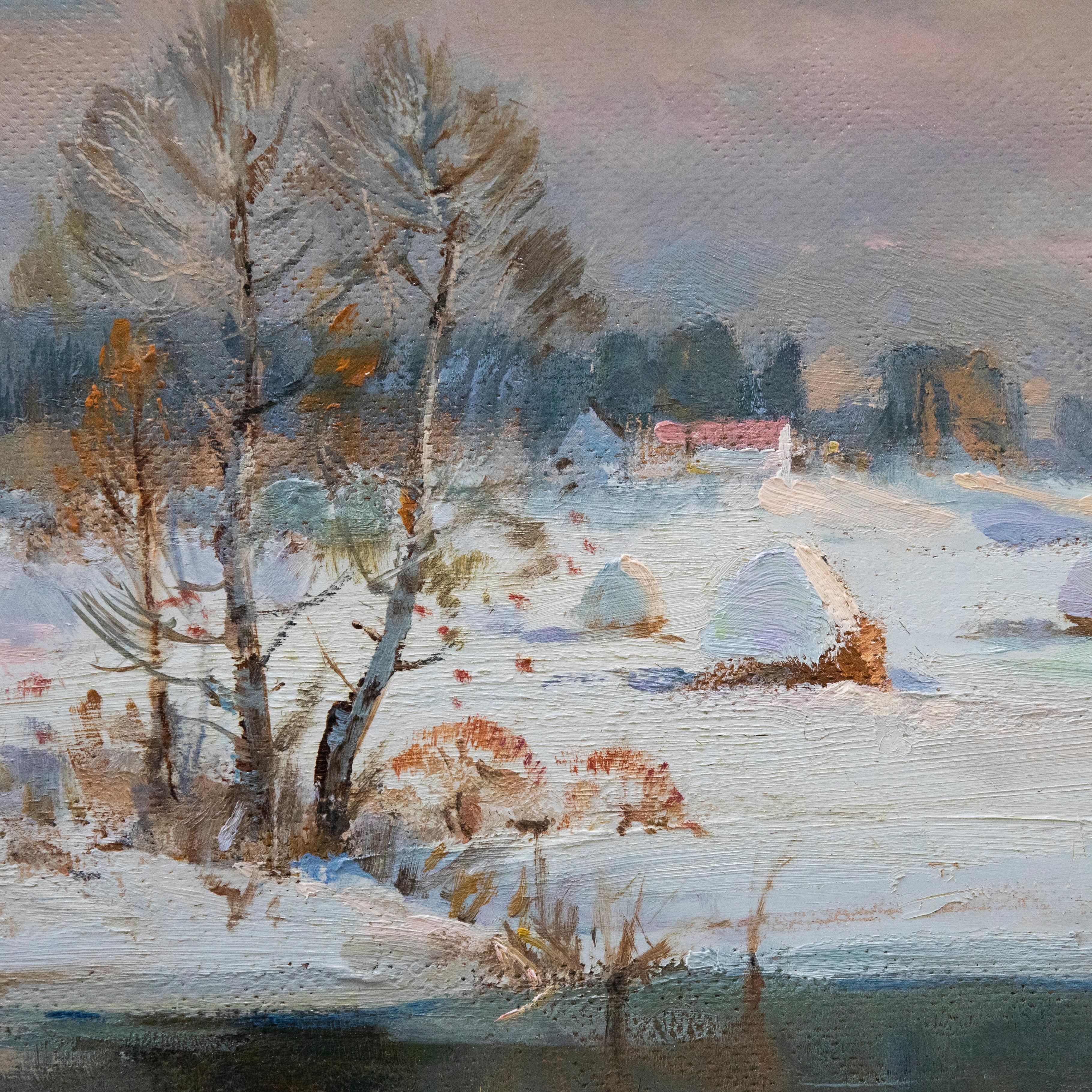 Anatoly Nikolaevich Ladnov (b.1935) - Russian  20th Century Oil, A Frosty Day For Sale 1