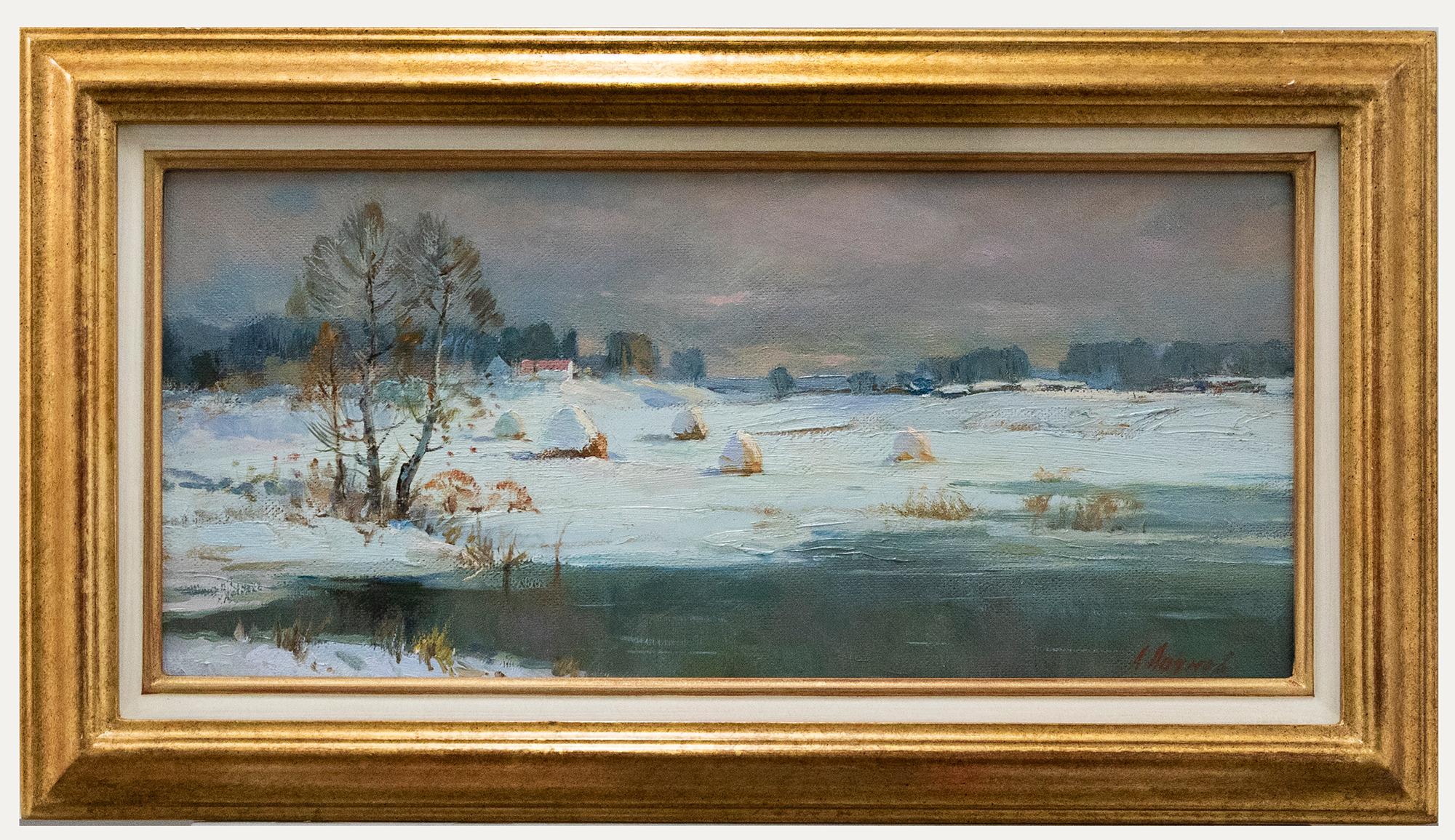 Unknown Landscape Painting - Anatoly Nikolaevich Ladnov (b.1935) - Russian  20th Century Oil, A Frosty Day