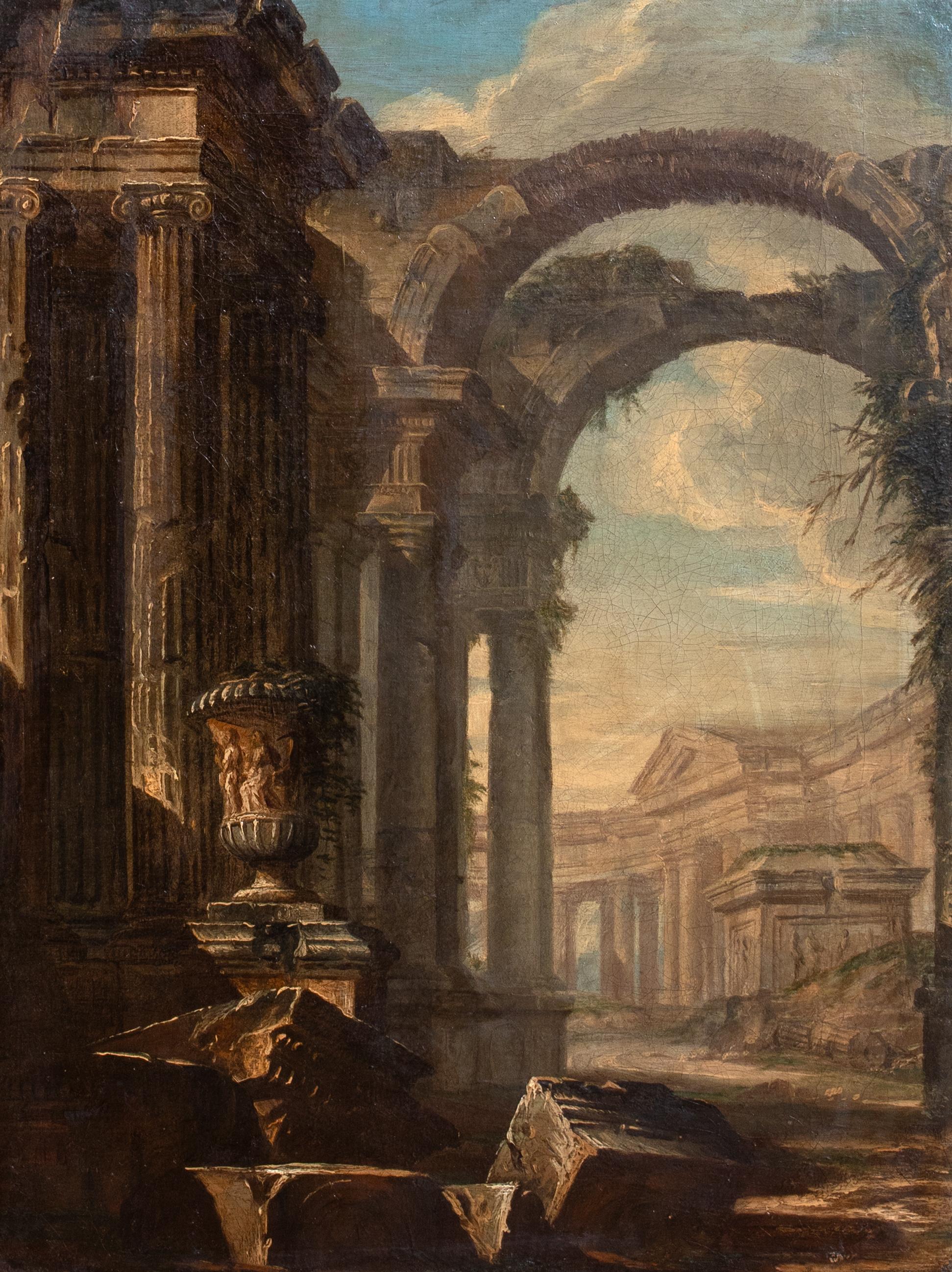 Ancient Roman Architectural Ruins, 18th Century  Giovanni Nicolas SERVANDONI - Brown Portrait Painting by Unknown