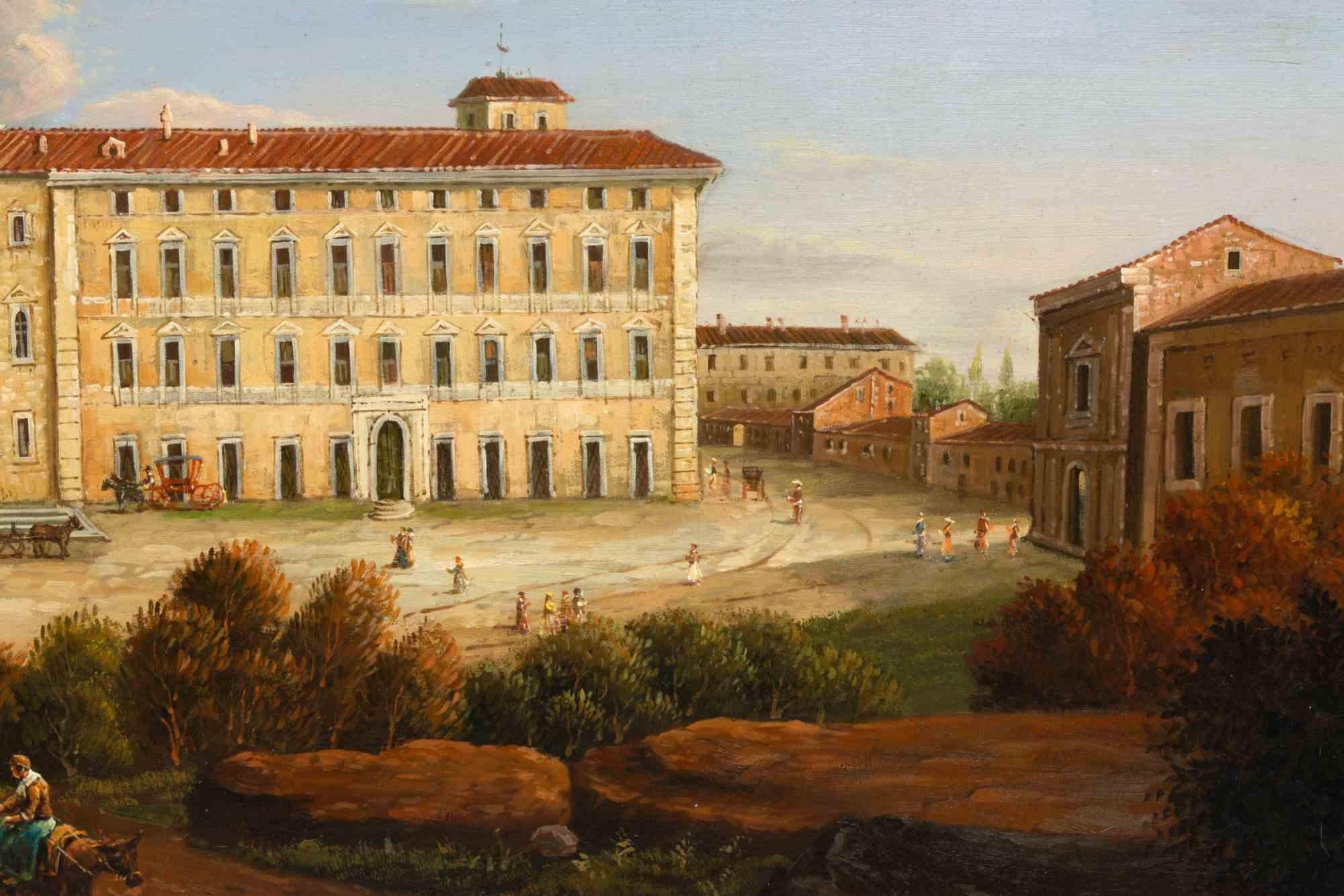 Ancient View of San Giovanni in Laterano - Painting - Early 20th Century - Brown Figurative Painting by Unknown