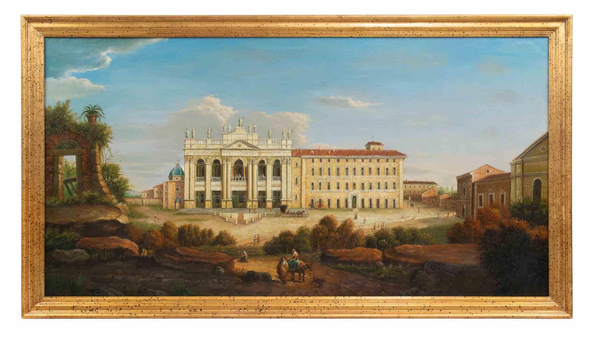 Ancient View of San Giovanni in Laterano - Painting - Early 20th Century For Sale 3