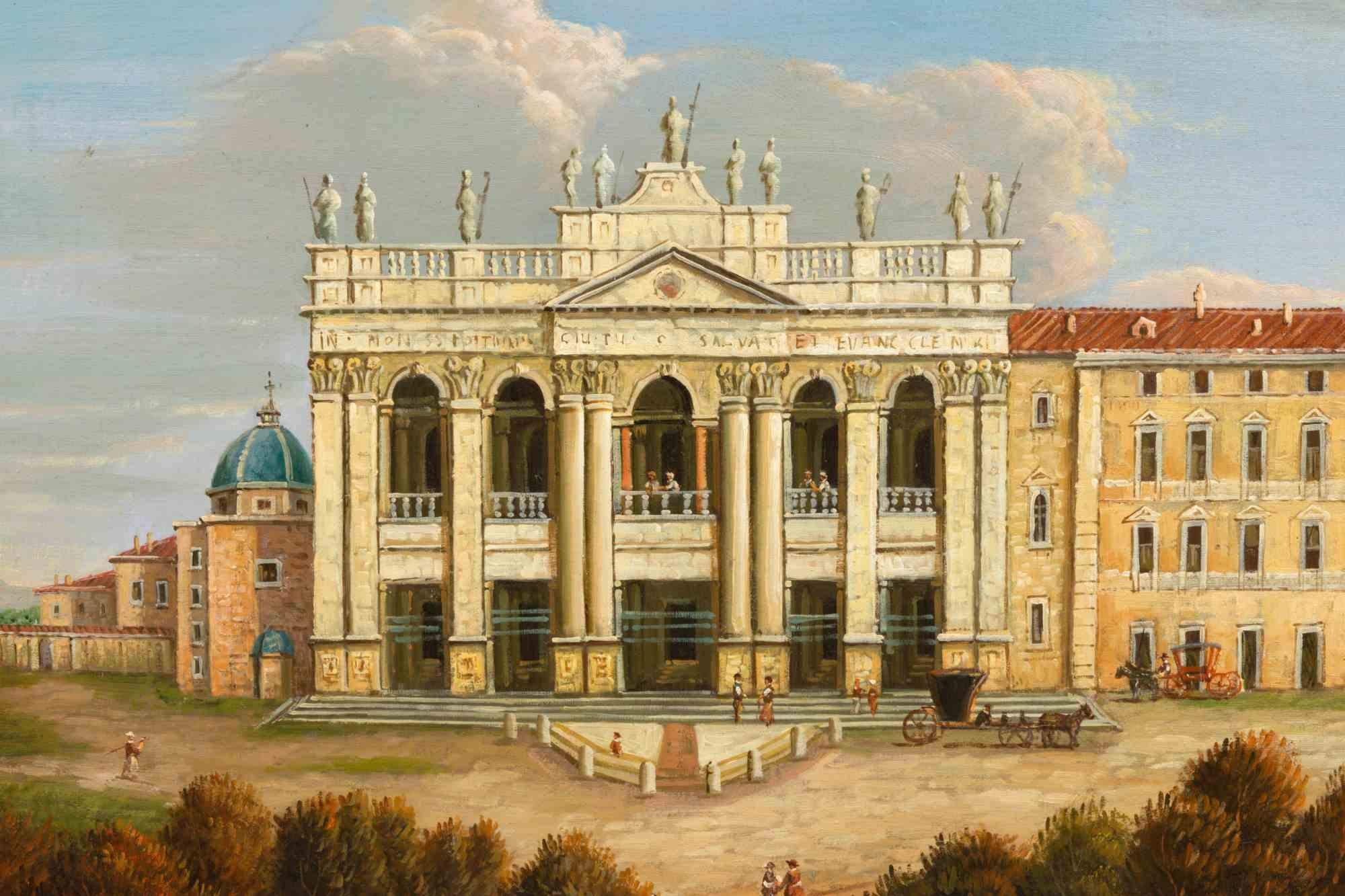 Ancient View of San Giovanni in Laterano - Painting - Early 20th Century For Sale 4