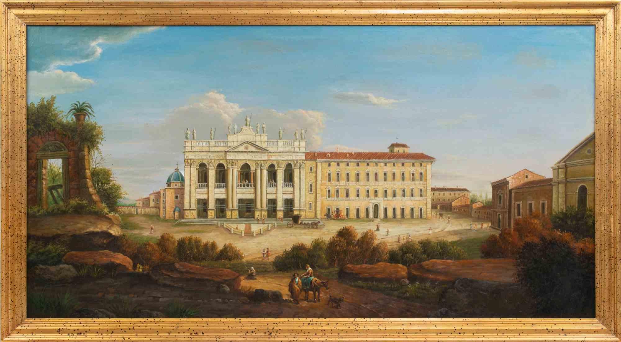 Unknown Figurative Painting - Ancient View of San Giovanni in Laterano - Painting - Early 20th Century