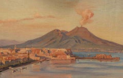 Ancient View of the Bay of Naples  - Oil Painting - 19th Century