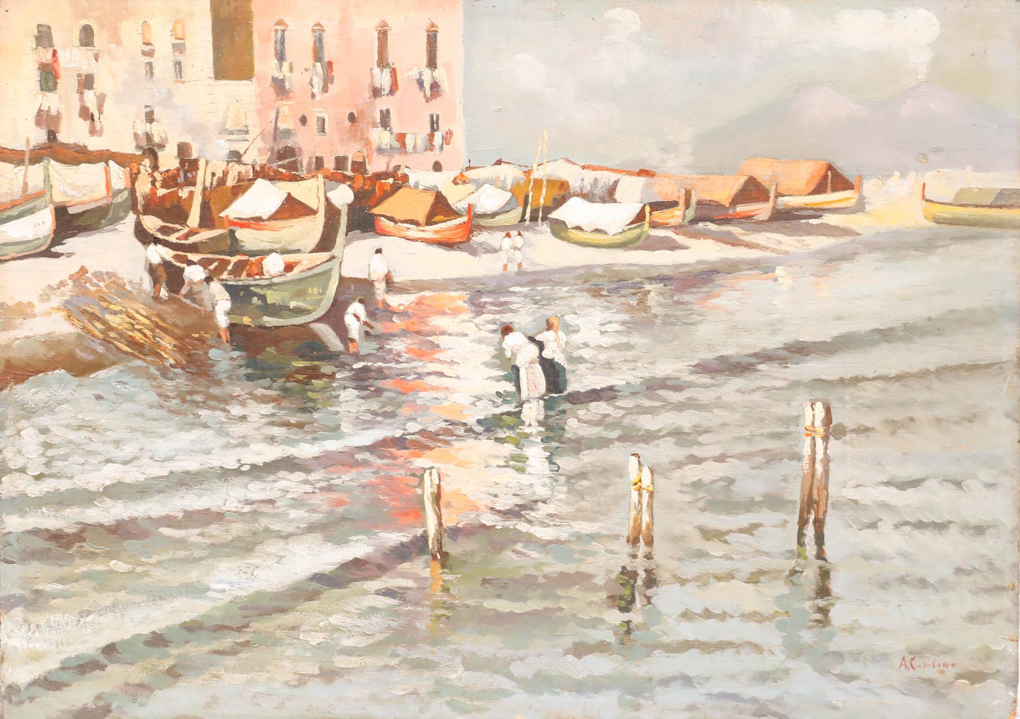 Andre Casabonne (1922-1950) - Olio della metà del XX secolo, Porto del Mediterraneo - Painting di Unknown
