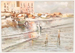 Andre Casabonne (1922-1950) - Olio della metà del XX secolo, Porto del Mediterraneo