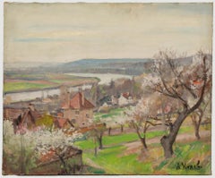 Andre-Leon Vivrel (1886-1976) - Olio del 1927, Primavera nella città fluviale