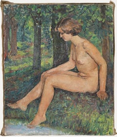 Andre-Leon Vivrel (1886-1976) - Early 20th Century Oil, Bathing in the River