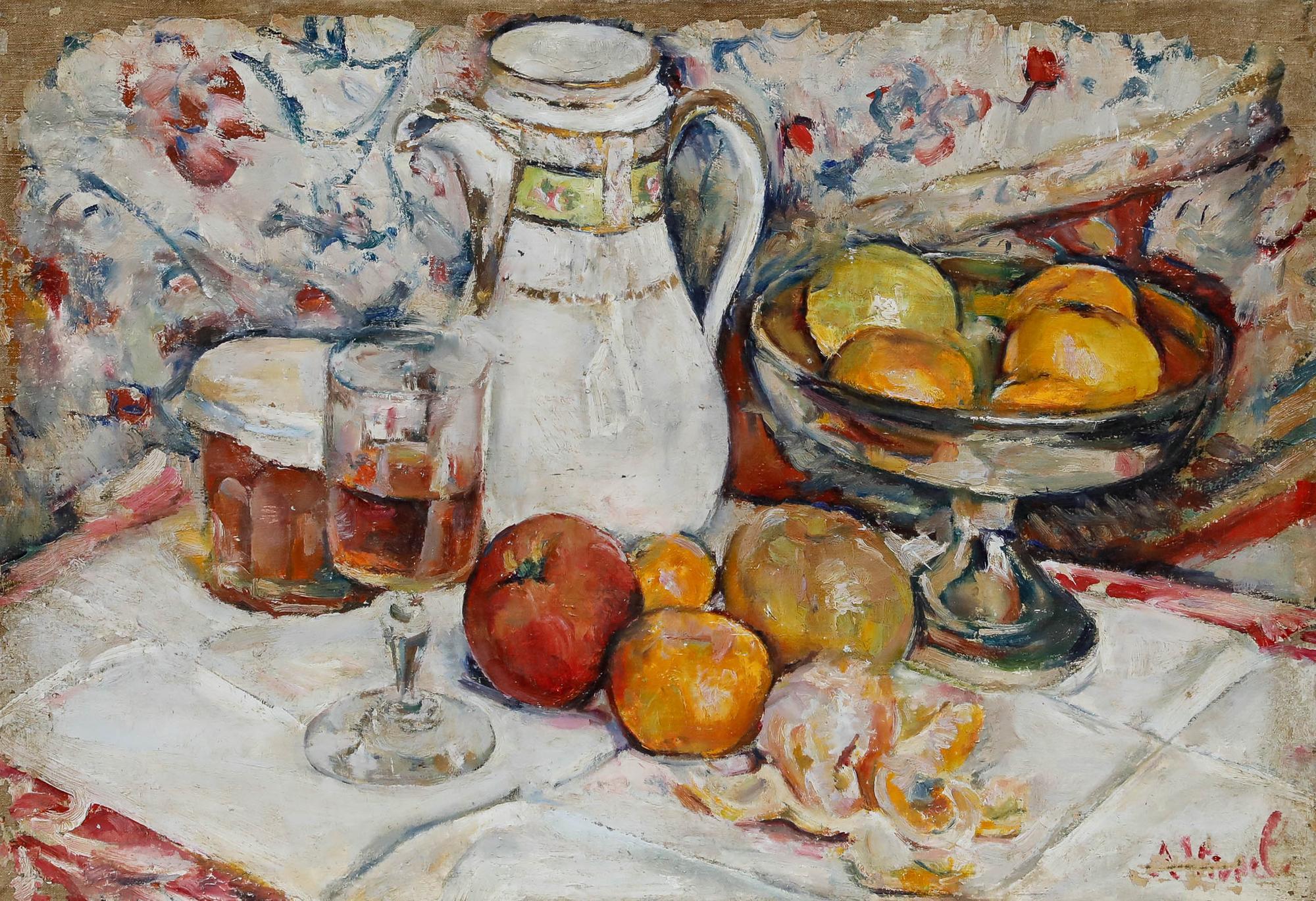 Andre-Leon Vivrel (1886-1976) - Mitte 20. Jahrhundert Öl, Ein reichhaltiger Tisch – Painting von Unknown