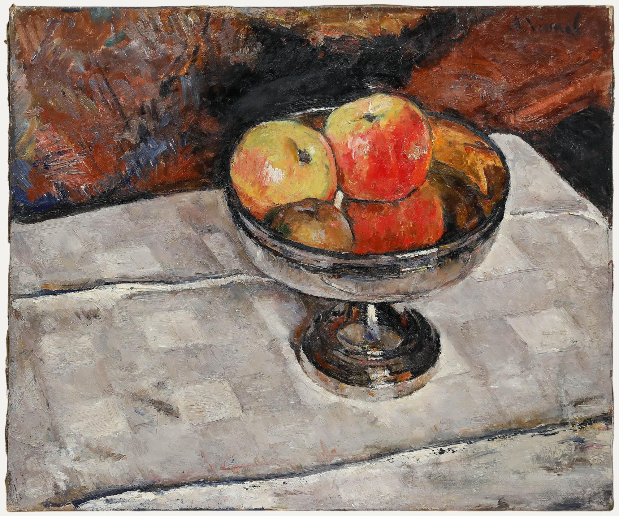 Andre-Leon Vivrel (1886-1976) - Mitte 20. Jahrhundert Öl, Äpfel in einer silbernen Schale
