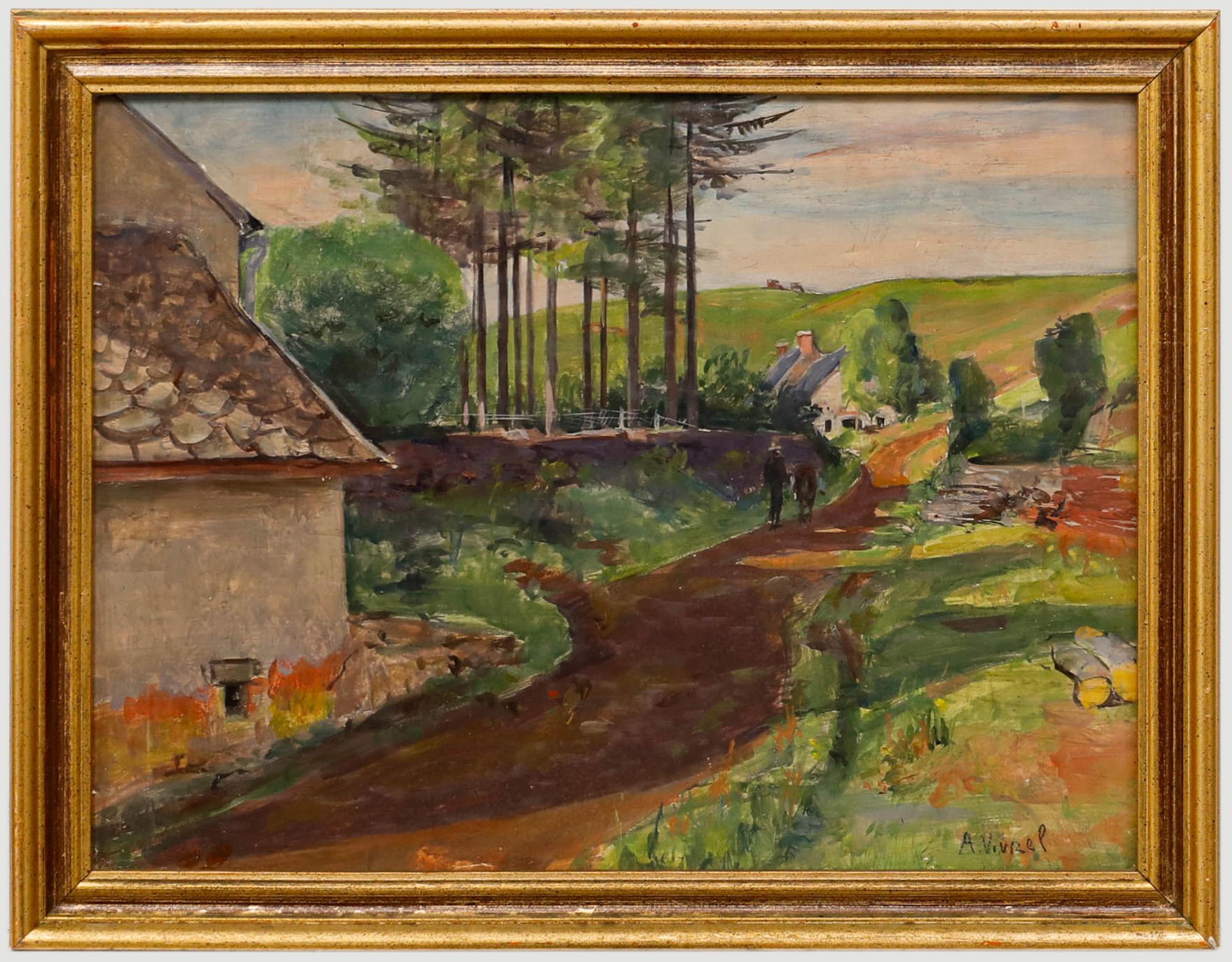 Unknown Landscape Painting - Andre-Leon Vivrel (1886-1976) - Mid 20th Century Oil, French Farmland