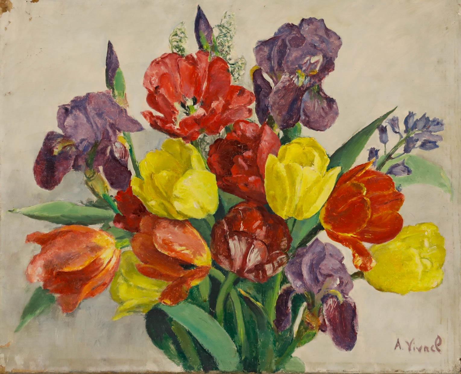 Andre-Leon Vivrel (1886-1976) - Huile du milieu du 20e siècle, Bouquet de printemps - Painting de Unknown