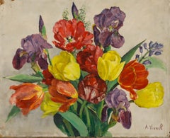 Andre-Leon Vivrel (1886-1976) - Huile du milieu du 20e siècle, Bouquet de printemps