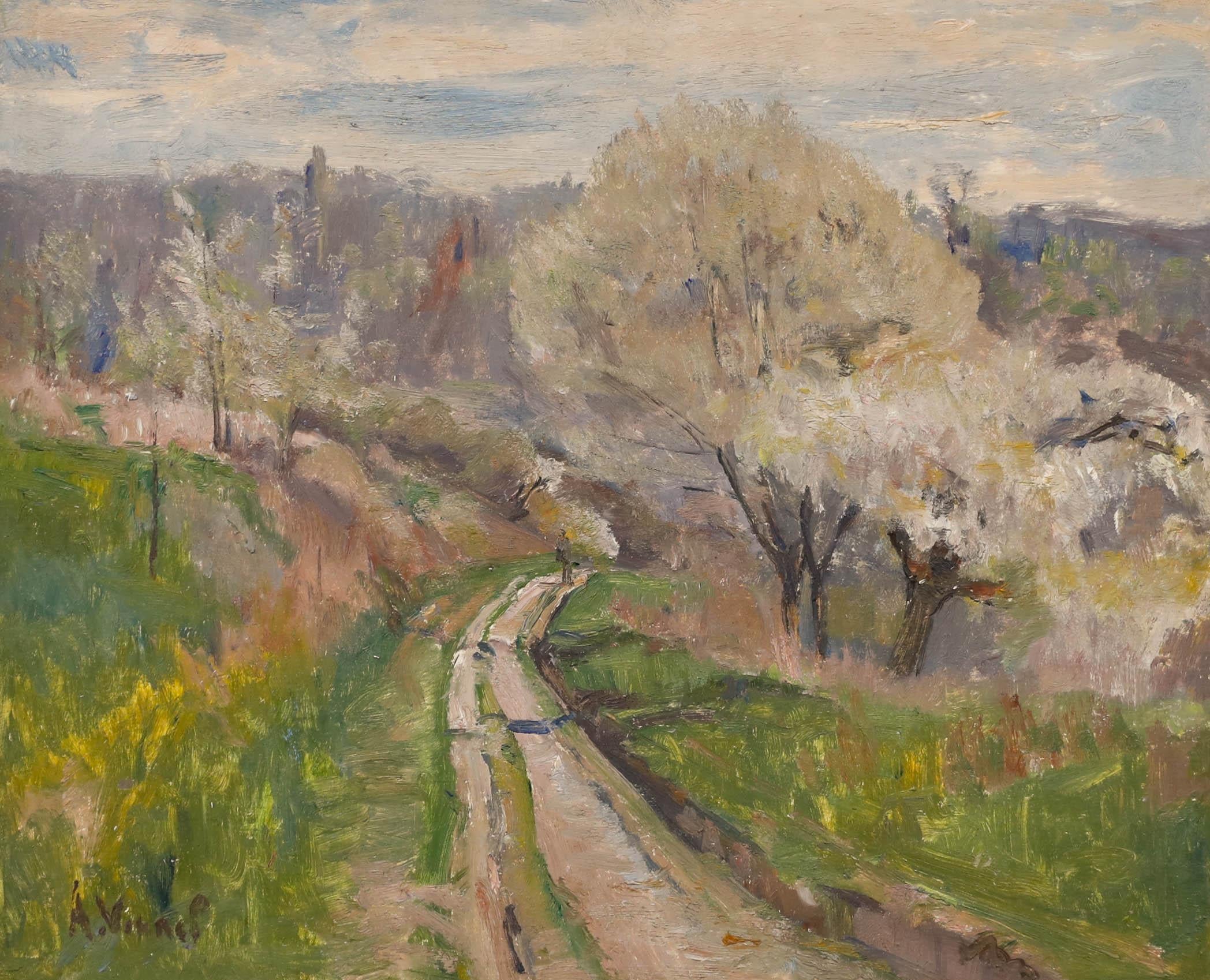 Andre-Leon Vivrel (1886-1976) - Huile du milieu du 20e siècle, arbres en fleurs - Painting de Unknown