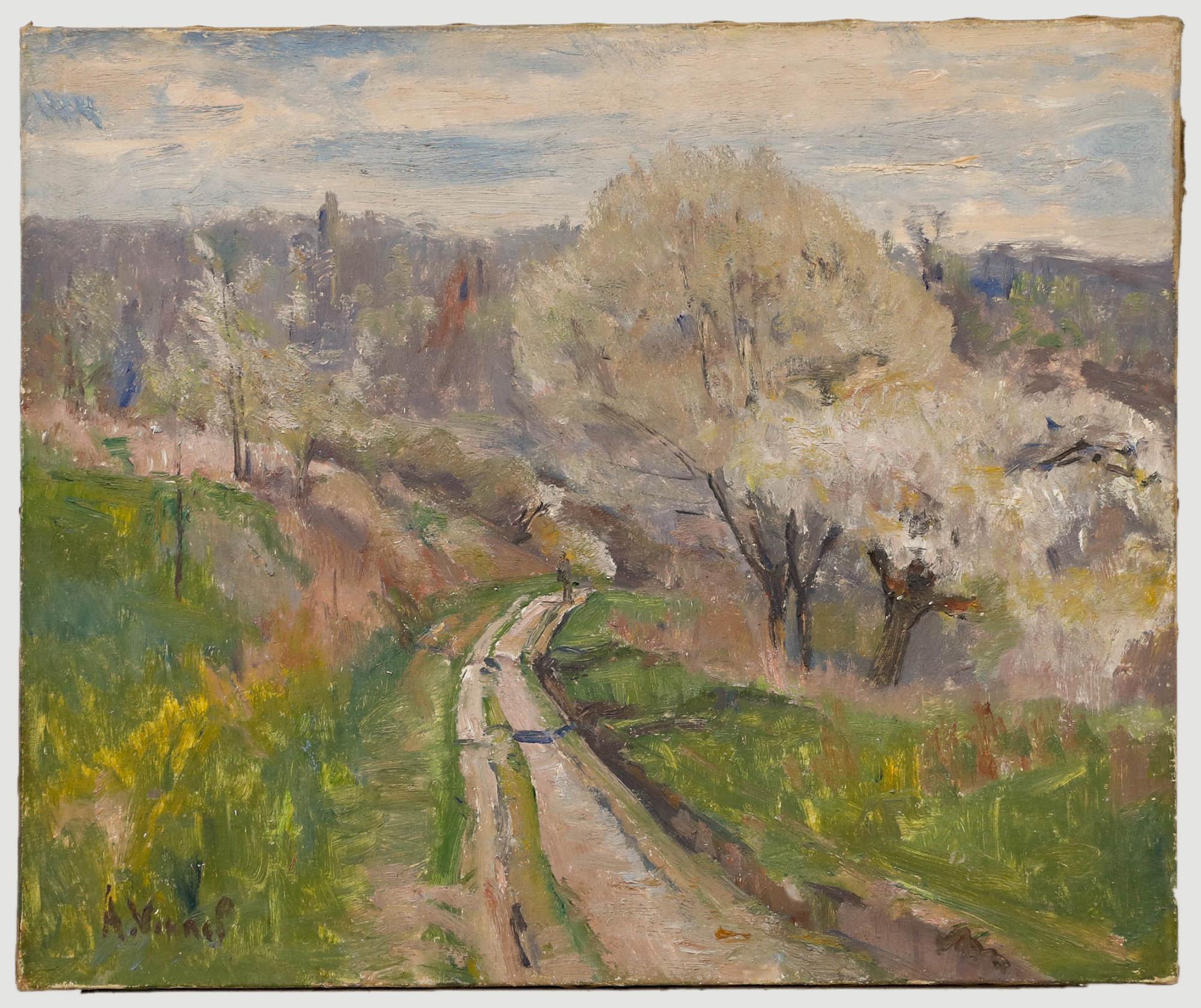 Andre-Leon Vivrel (1886-1976) - Huile du milieu du 20e siècle, arbres en fleurs