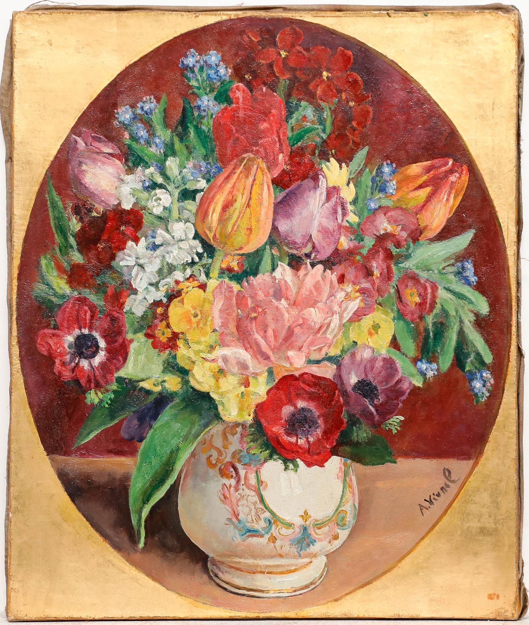 Andre-Leon Vivrel (1886-1976) - Mid 20th Century Oil, Tulips and Anemones - Painting by Unknown