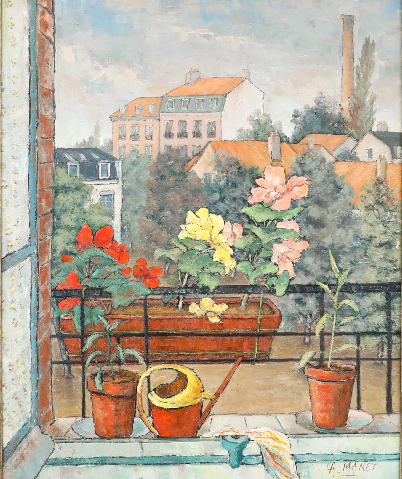 André Manet (1912-2006) - Framed Mid 20th Century Oil, View from the Balcony - Painting by Unknown