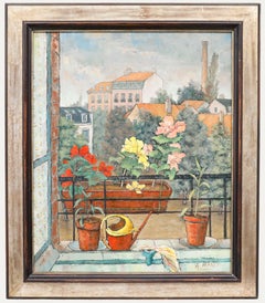André Manet (1912-2006) - Framed Mid 20th Century Oil, View from the Balcony