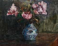 André René Albarede - Framed 1937 Oil, Pink Tulips