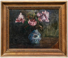 André René Albarede - Olio del 1937 incorniciato, Tulipani rosa