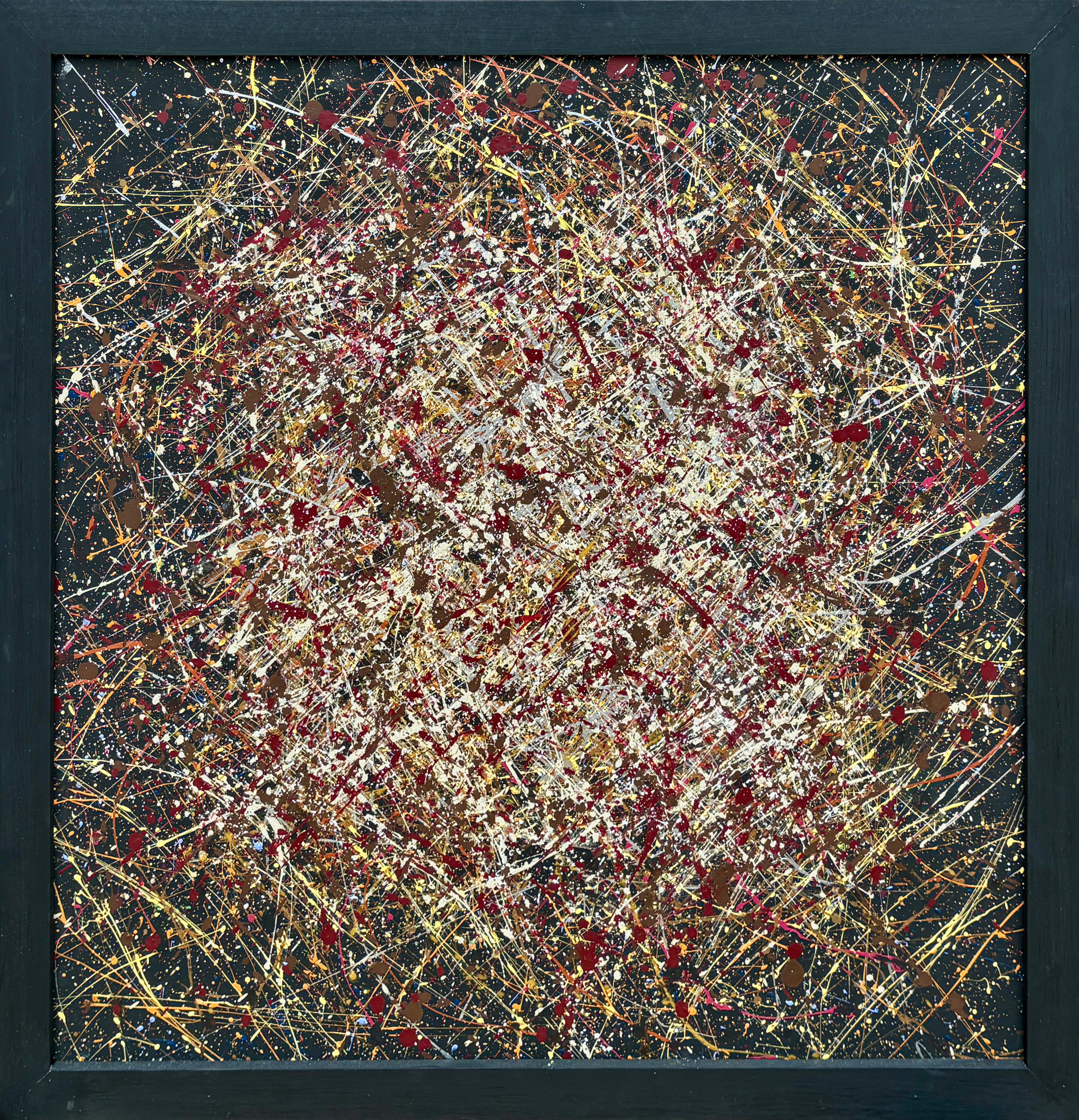 Thomas Whent Abstract Painting – "Andromeda" - Zeitgenössische Splatter-Abstraktion mit Schwarz-, Rot- und Erdtönen