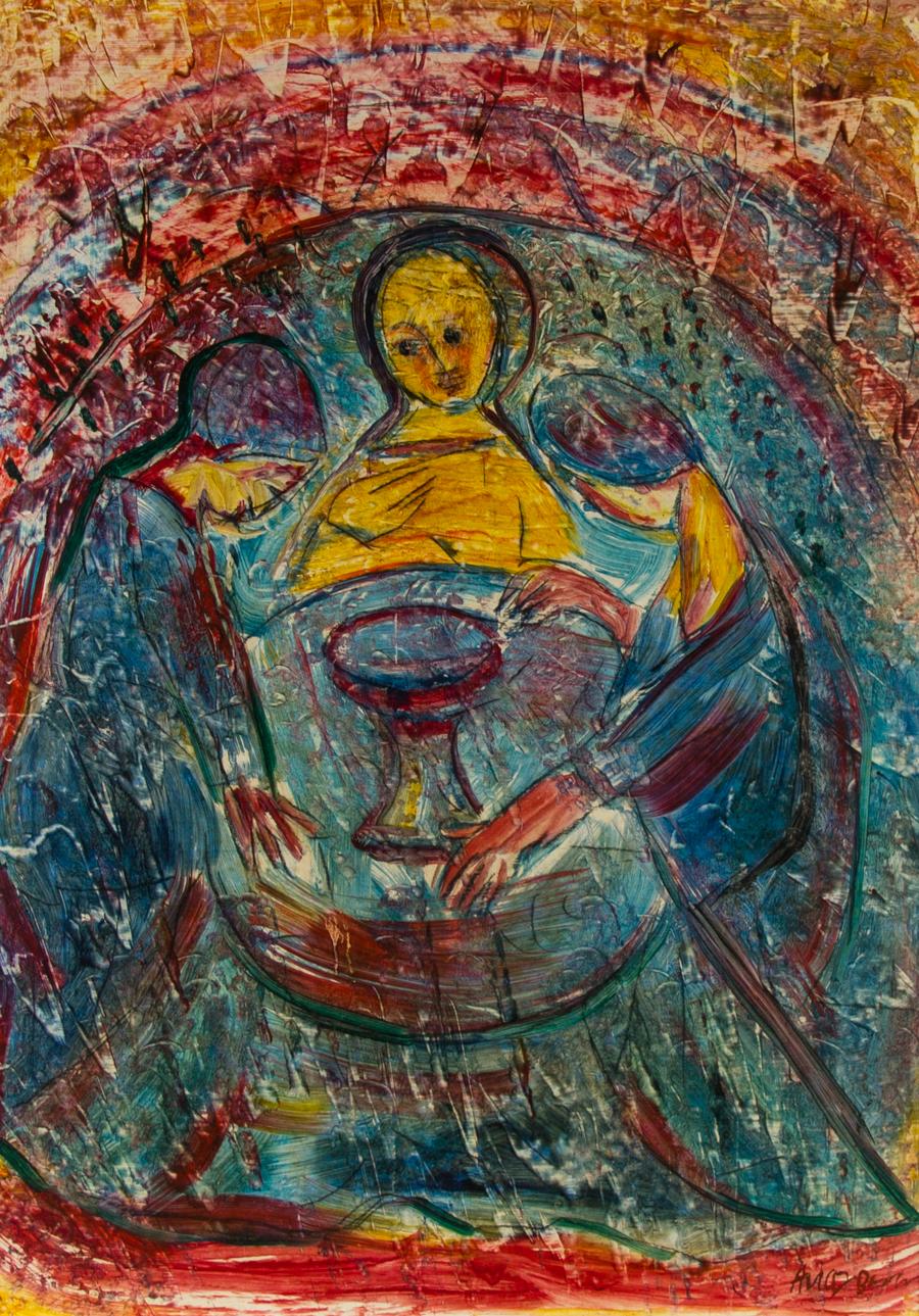 Andy Brown - 20th Century Acrylic, Figures with Chalice - Painting by Unknown