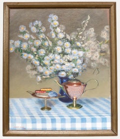 Angela Cripps - Framed 20th Century Oil, Still Life of Blue Asters