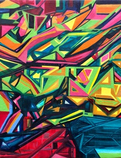Angulare Revelation, Abstraktes geometrisches Day Glo Street Art Graffiti-Gemälde