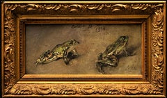 Animal Painting of Frogs dated 1894 by George Cazals (France, 19th-20th)