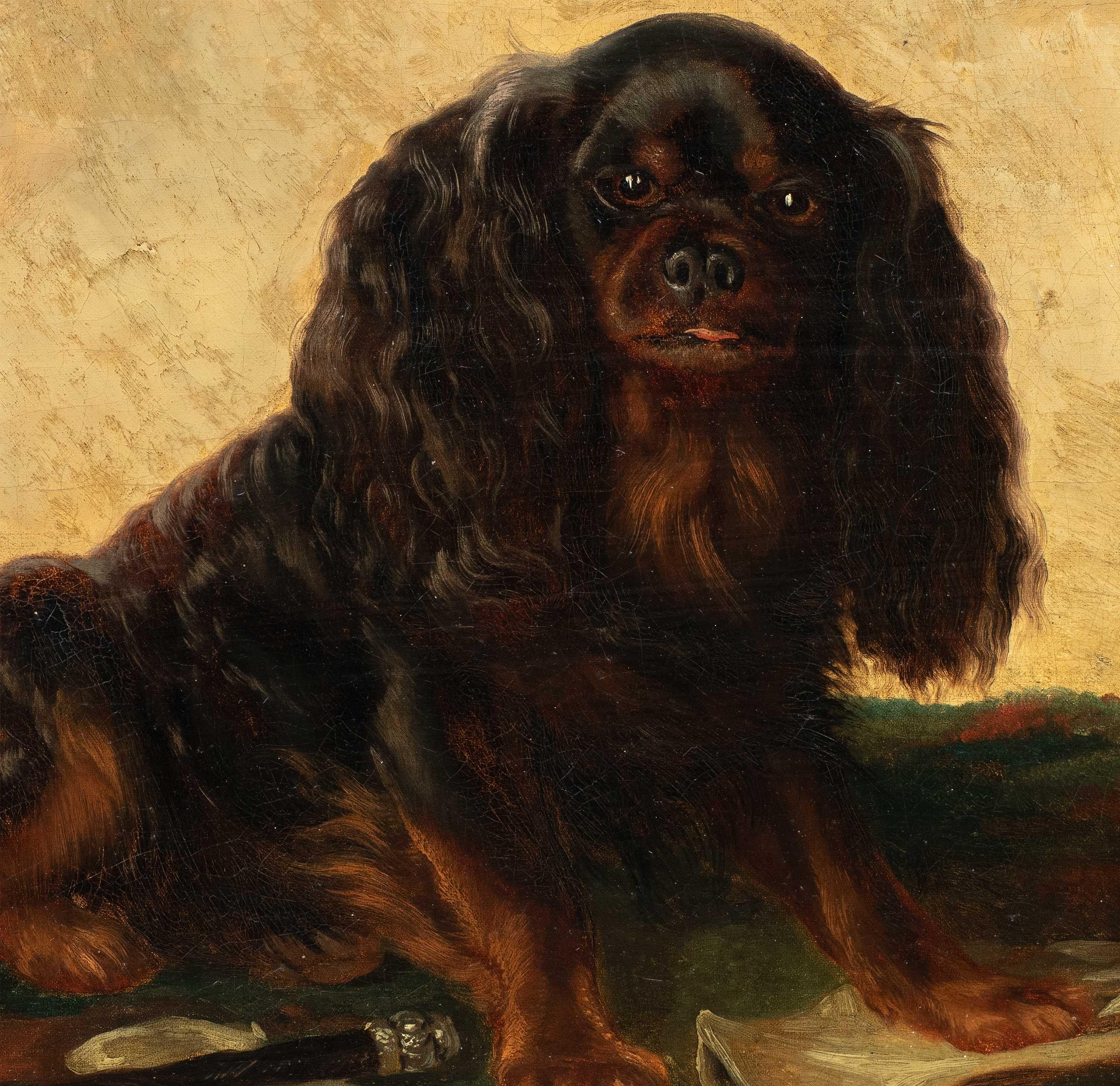 Animalier British painter - 19th century dog painting - Charles Cavalier Spaniel - Painting by Unknown