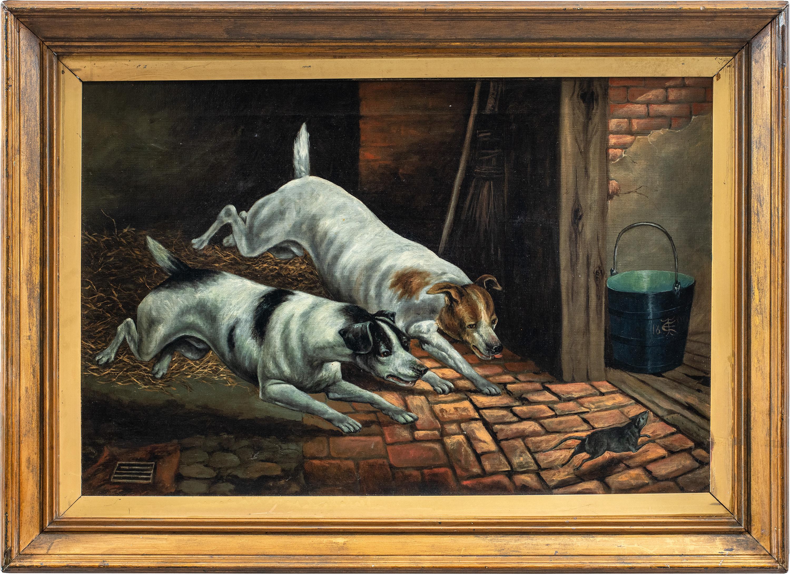 Animalier pittore britannico - Pittura di cani del XIX secolo - Caccia al topo