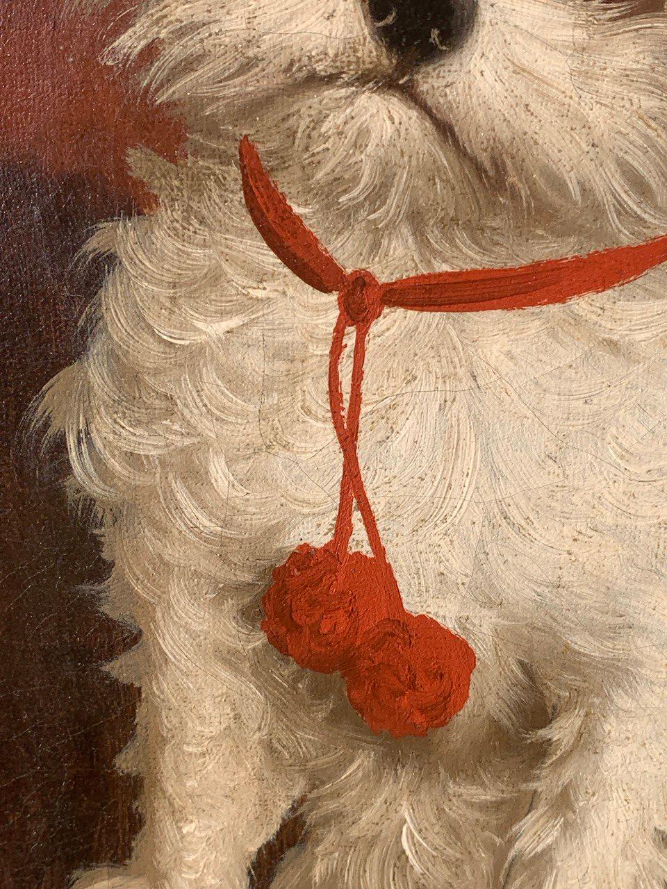 Italienischer Maler (19. Jahrhundert) - Porträt eines Malteserhundes.

39,5 x 31,5 cm ungerahmt, 51 x 43 cm mit Rahmen.

Antikes Ölgemälde auf Leinwand, in einem geschnitzten und vergoldeten Holzrahmen.

Zustandsbericht: Original Leinwand. Die