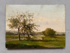 Paisaje rural animado, óleo sobre tabla, siglo XIX