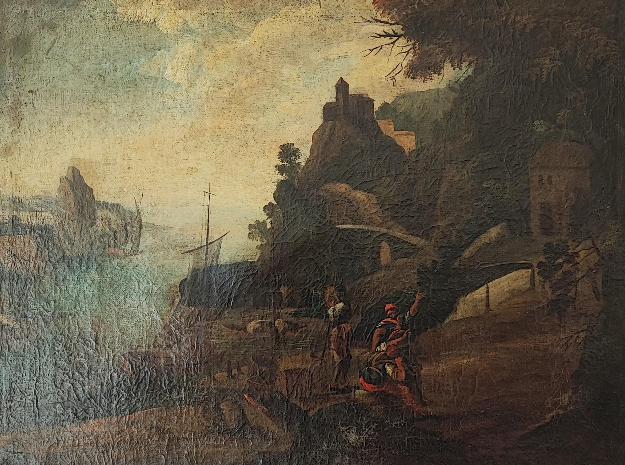 Landscape Painting di Unknown - Scena animata del porto