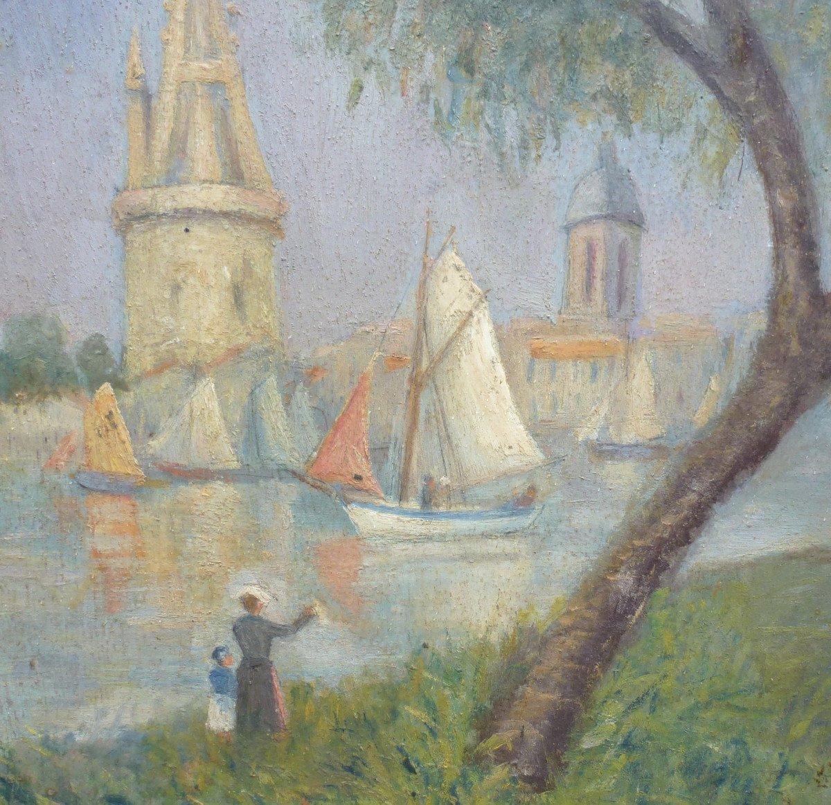 Paesaggi impressionisti animati con barca a vela, arte antica francese originale - Painting Impressionismo di Unknown