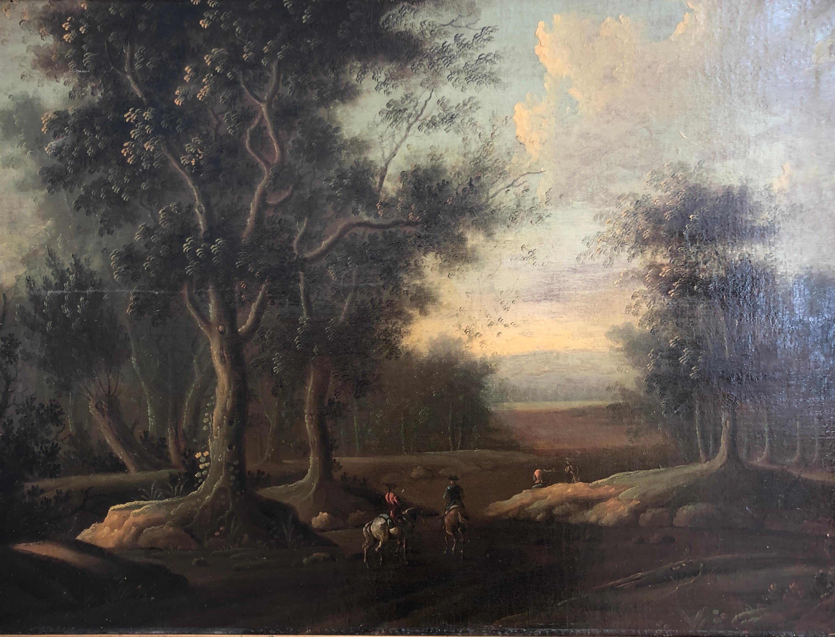 Unknown Landscape Painting - Animated Landscape with Horsemen and Figures
