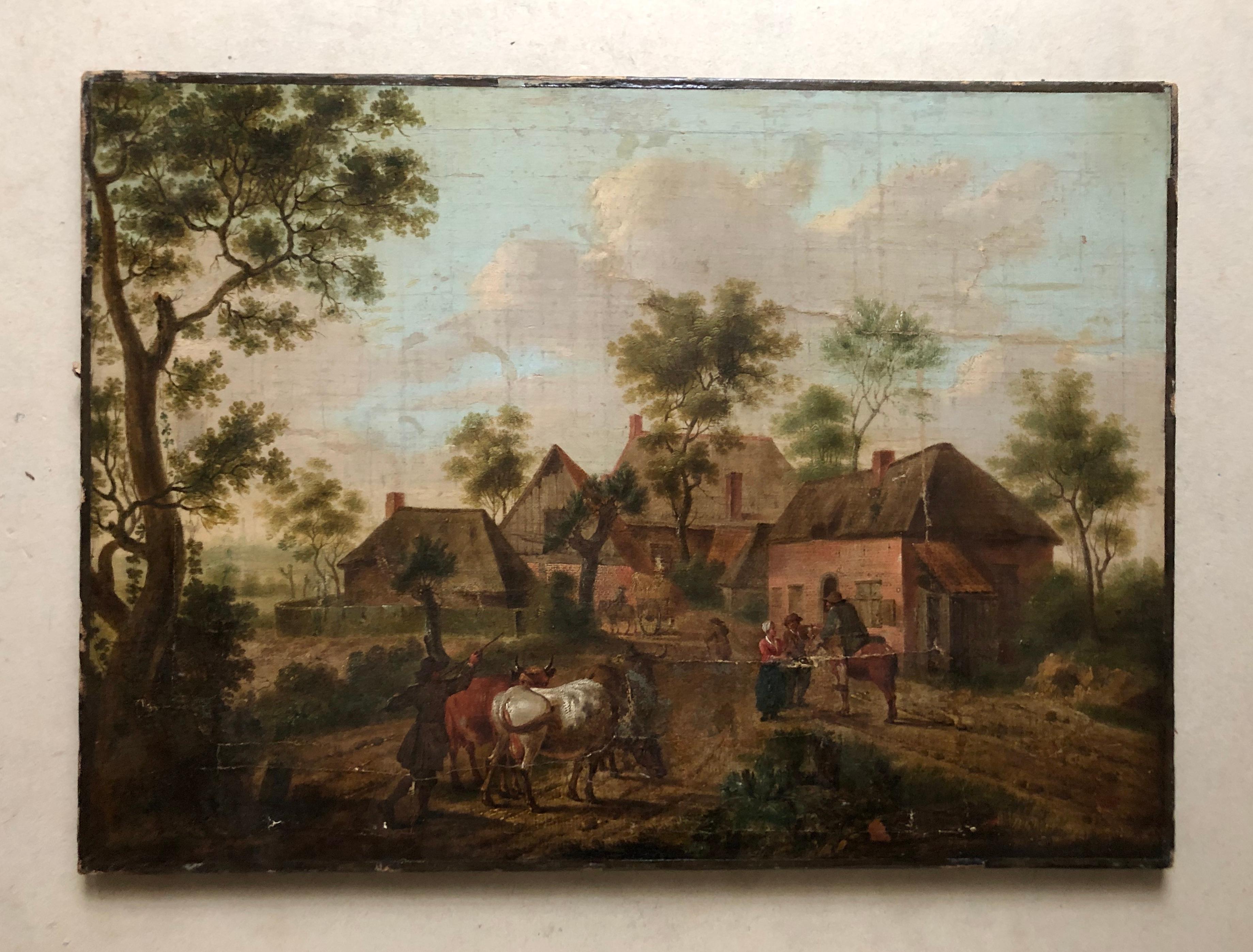 Animated Peasant Scene, Northern School, 18th Century - Painting by Unknown