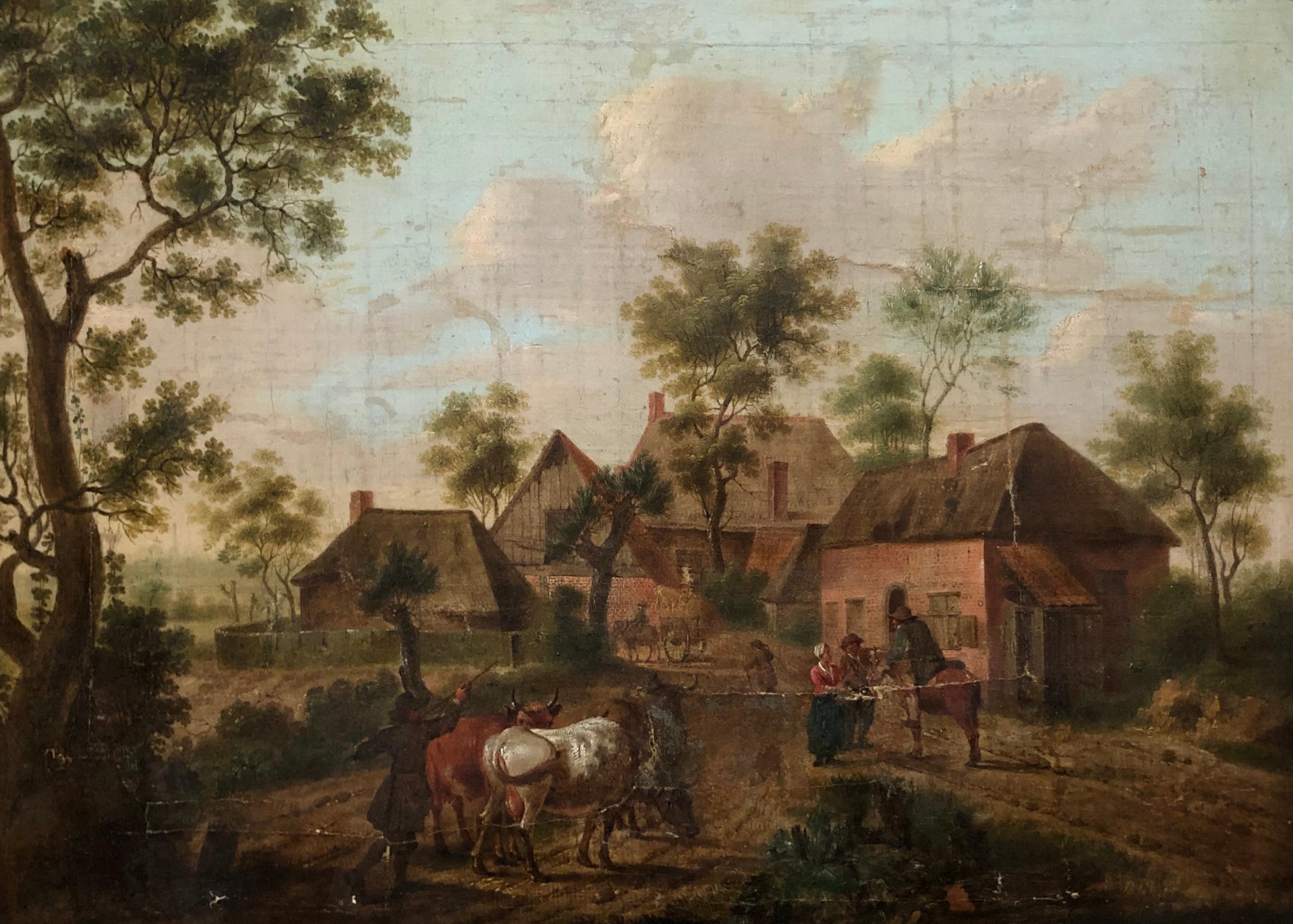 Unknown Figurative Painting - Animated Peasant Scene, Northern School, 18th Century
