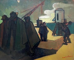 Animated Port Scene, Signature To Identify, Mid 20th Century