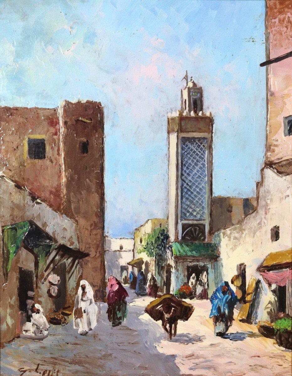 Animated Street of Tunis, Originales antikes orientalisches Kunstwerk des Orientalismus, französische Kunst – Painting von Unknown
