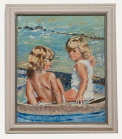 Vintage Ann Sharp - Cornish School 20th Century Oil, Little Girls Boating