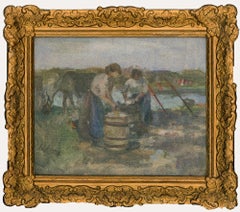 Anna Dixon (1873-1959)  - Framed Early 20th Century Oil, Churning the Butter
