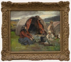 Anna Dixon (1873-1959) - Framed Scottish School Oil, A Gypsy Encampment